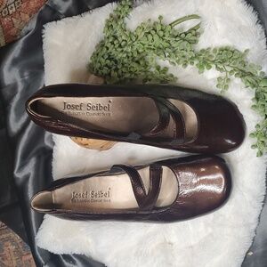 Josef Seibel Women's Dark Brown Patent Leather Dress Comfort Shoe Size 40 EUC